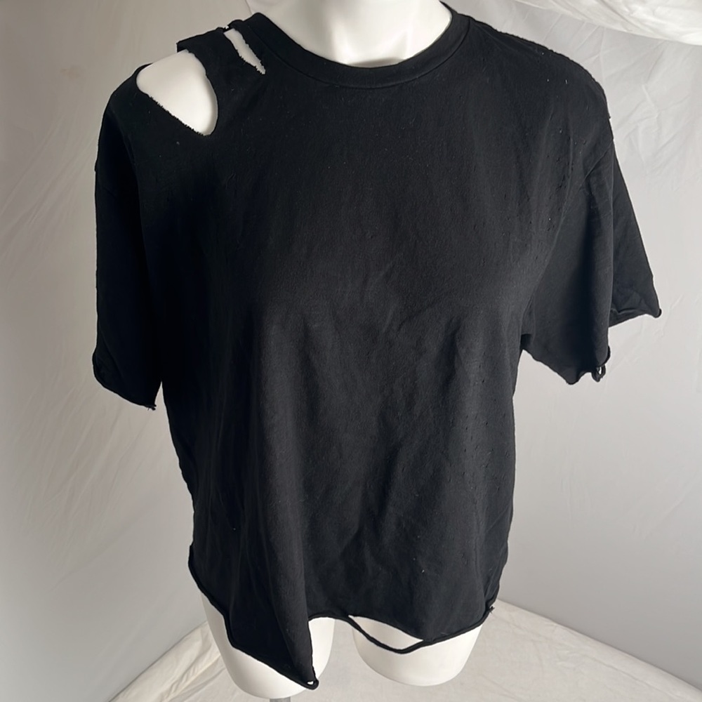 Dance and Marvel black destructed slub knit short sleeve t-shirt